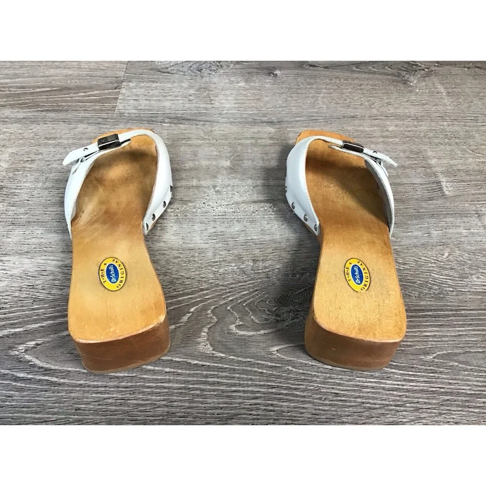 DR SCHOLL'S Original Wooden Sandal Women's Size 10 Slide SPECIAL White Leather